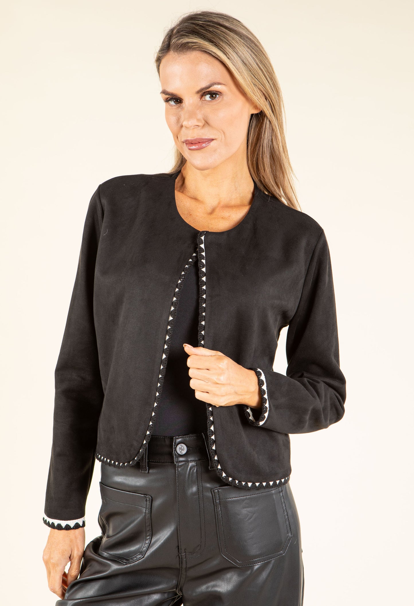 Contrast Trim Faux Suede Jacket