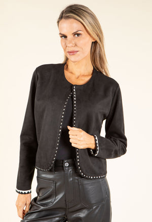 Contrast Trim Faux Suede Jacket