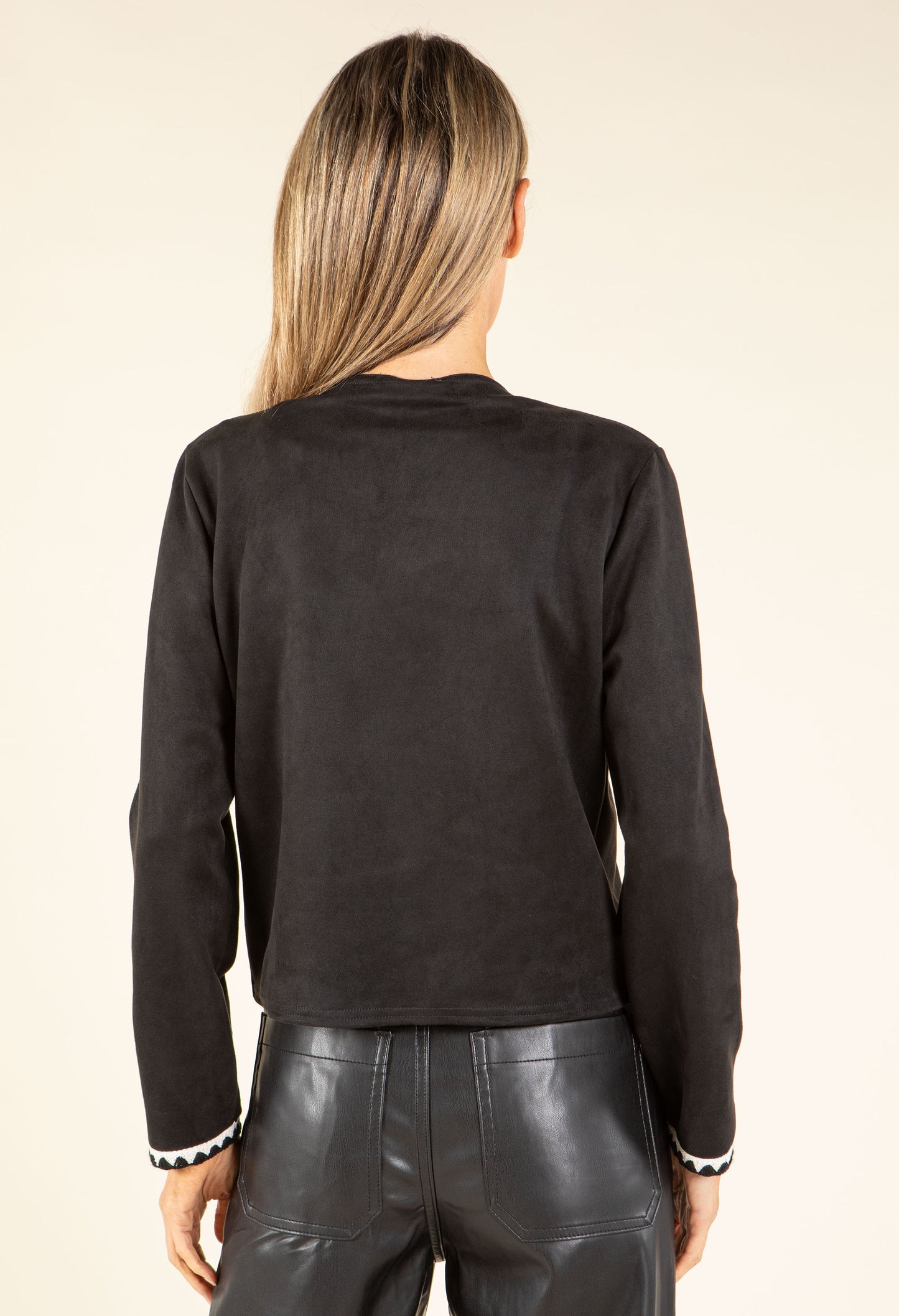 Contrast Trim Faux Suede Jacket