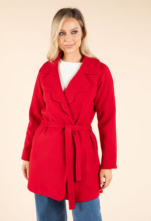 Tie Waist Scallop Detail Coat