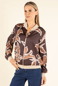 Leaf Print Bomber Jacket