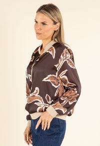 Leaf Print Bomber Jacket