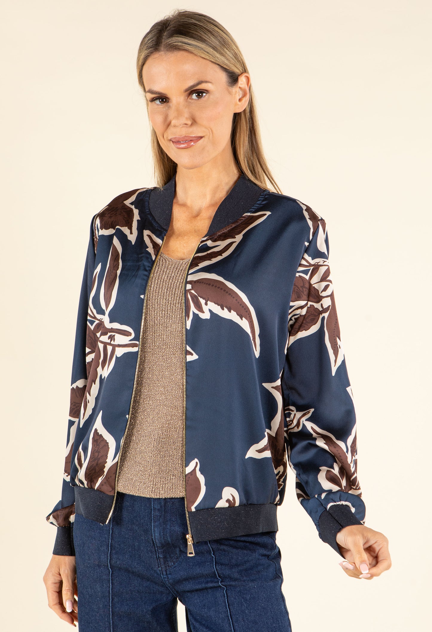 Leaf Print Bomber Jacket