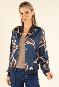 Leaf Print Bomber Jacket