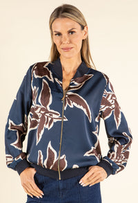 Leaf Print Bomber Jacket