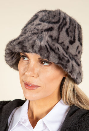 Faux Fur Leopard Bucket Hat