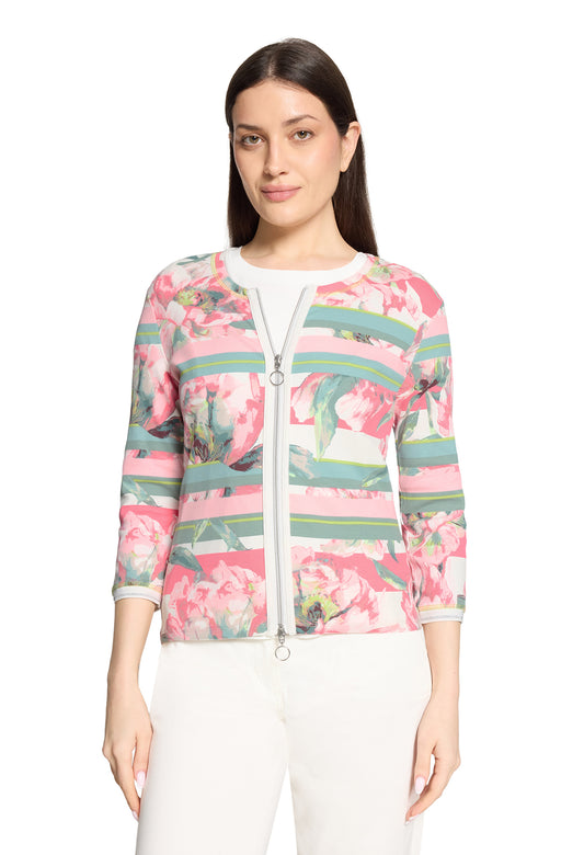 rose printed zip though jacket