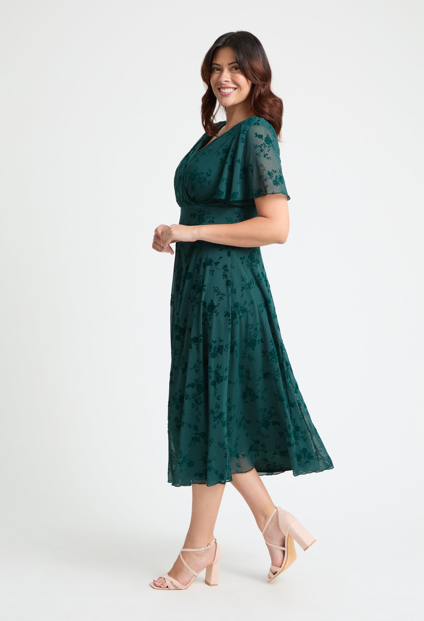 Victoria Angel Sleeve Mesh Midi Curve+ Dress