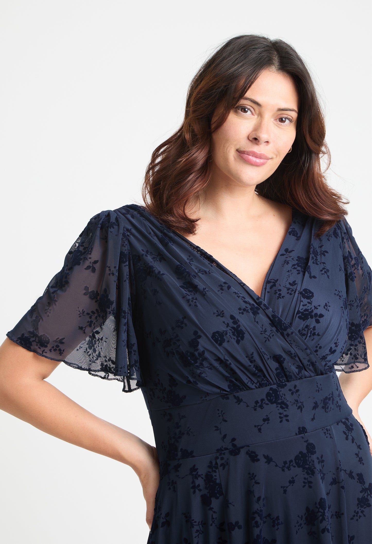 Victoria Angel Sleeve Mesh Midi Curve+ Dress