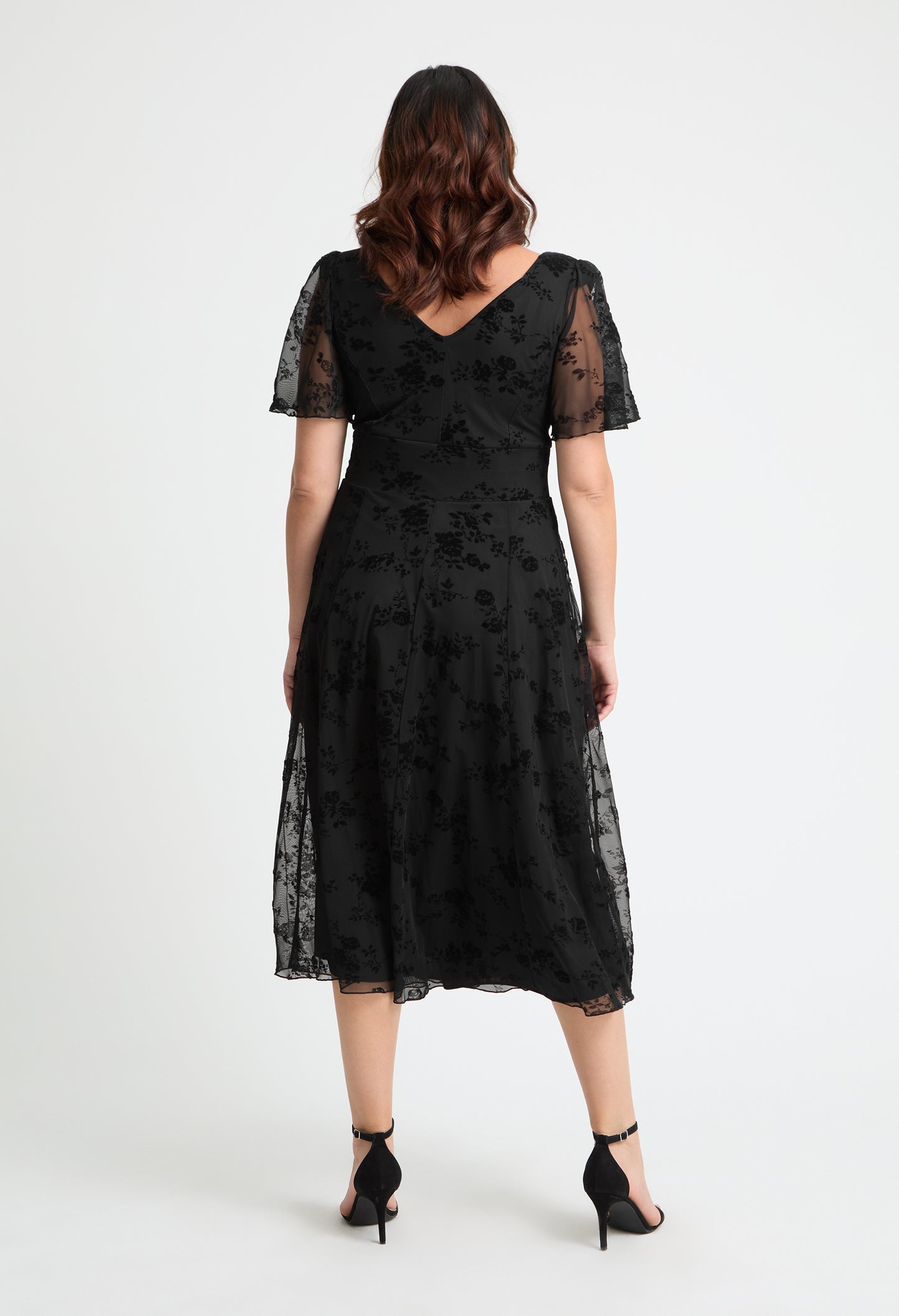 Victoria Angel Sleeve Mesh Midi Curve+ Dress