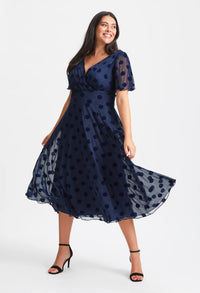 Victoria Angel Sleeve Mesh Midi Curve+ Dress