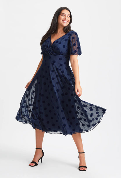 Victoria Angel Sleeve Mesh Midi Curve+ Dress