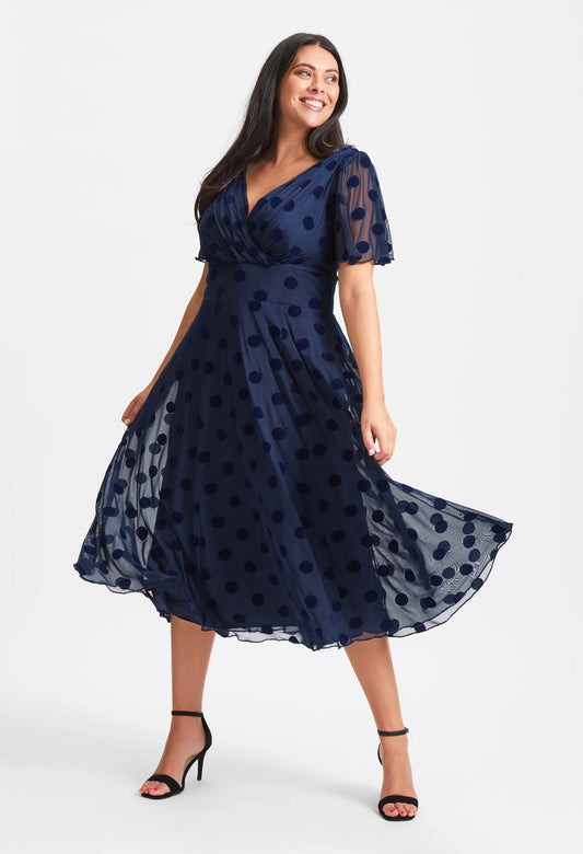 Victoria Angel Sleeve Mesh Midi Curve+ Dress