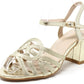 Gold sandal with a strap on a white background