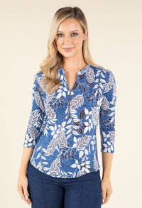 Half Zip Leaf Print Top