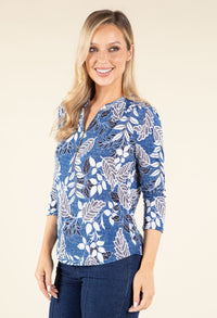 Half Zip Leaf Print Top
