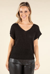 Lurex Knit Short Sleeve Top