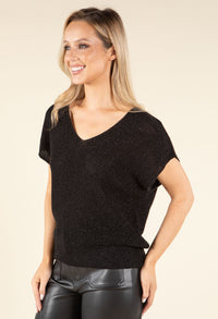 Lurex Knit Short Sleeve Top