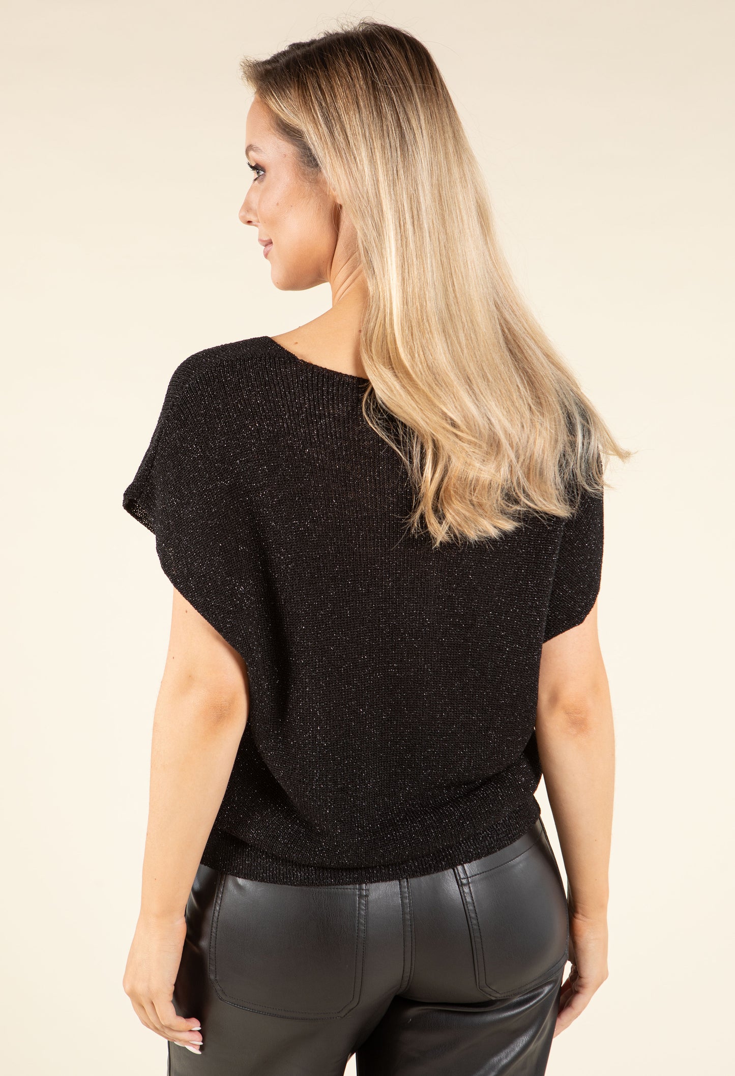 Lurex Knit Short Sleeve Top