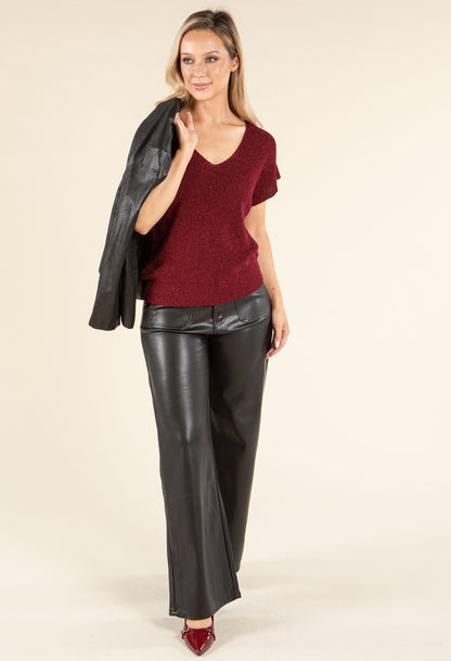 Lurex Knit Short Sleeve Top