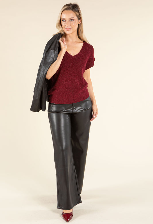 Lurex Knit Short Sleeve Top