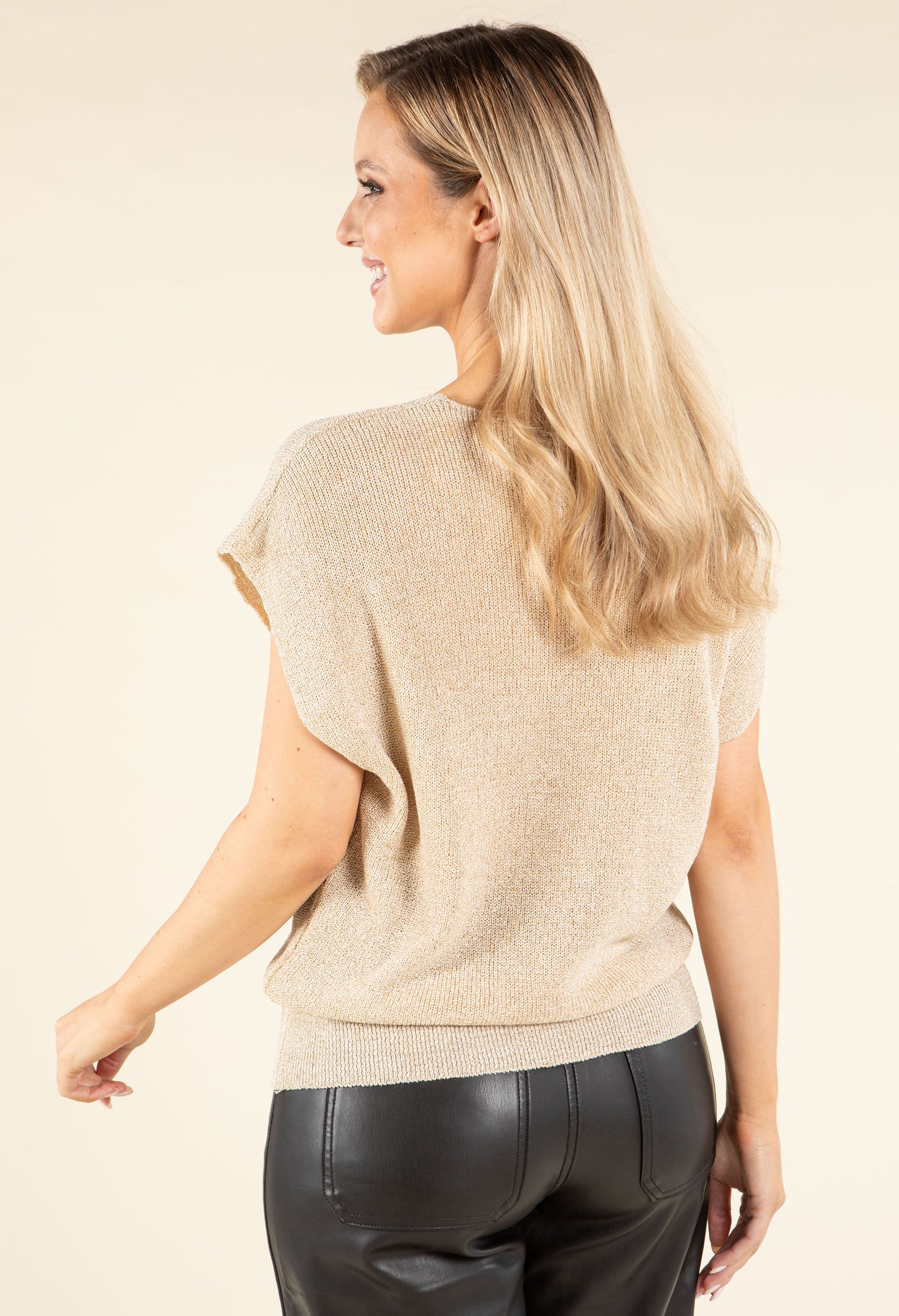 Lurex Knit Short Sleeve Top