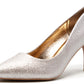 champagne glitter high heel shoe on a white background