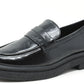 Black leather loafer shoe on a white background