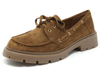 Brown suede loafer shoe on a white background