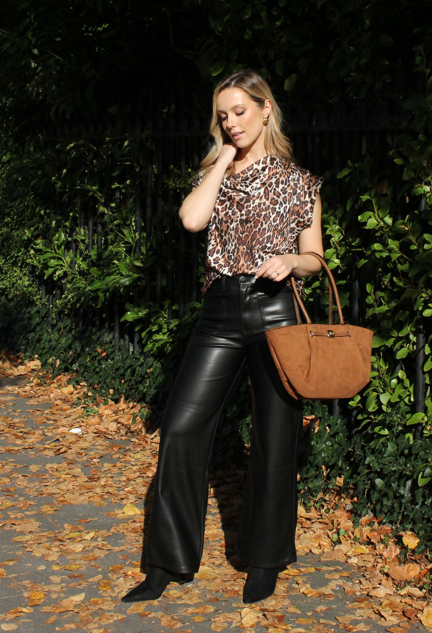Faux Leather Wide Leg Trousers