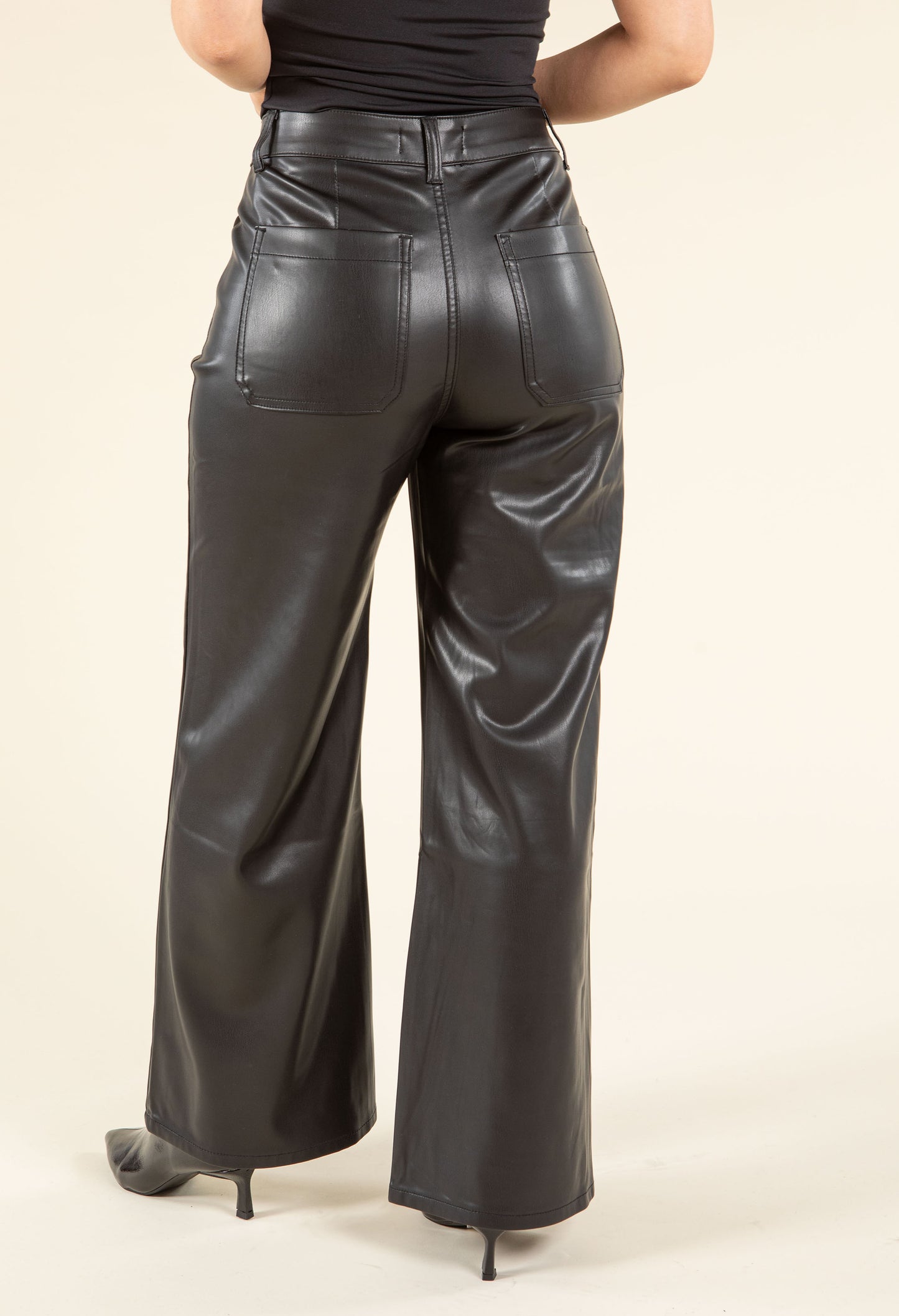 Faux Leather Wide Leg Trousers