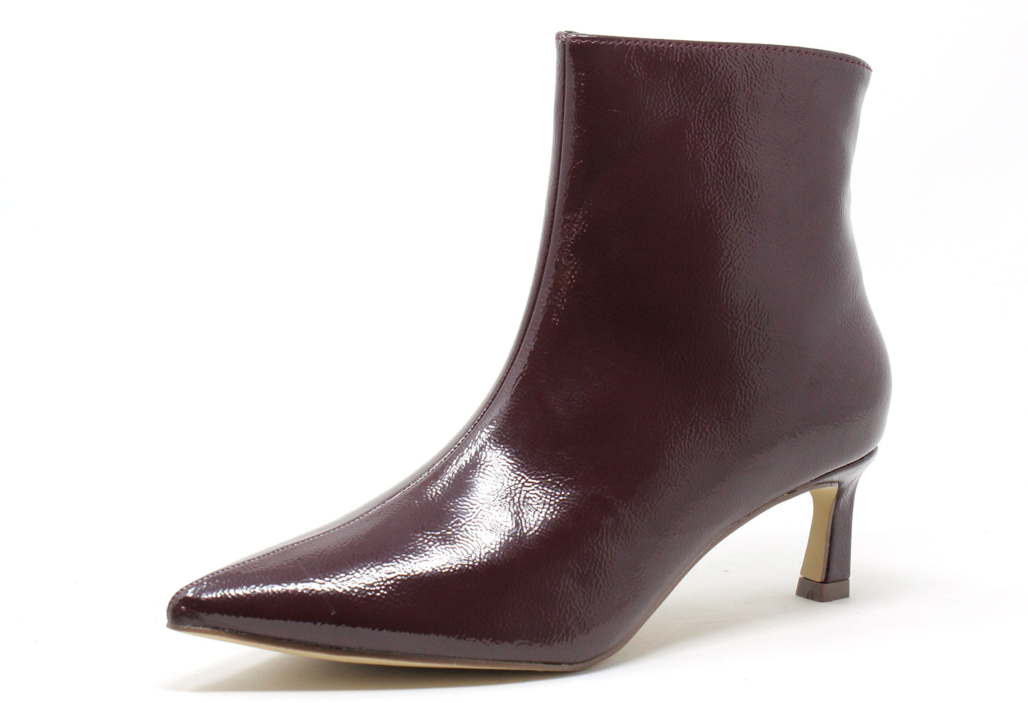 Burgundy leather ankle boot on a white background