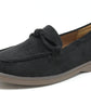Black loafer shoe with a knot on a white background