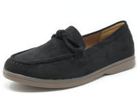 Black loafer shoe with a knot on a white background