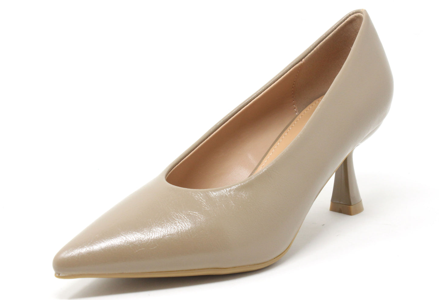 Beige high-heeled shoe on a white background