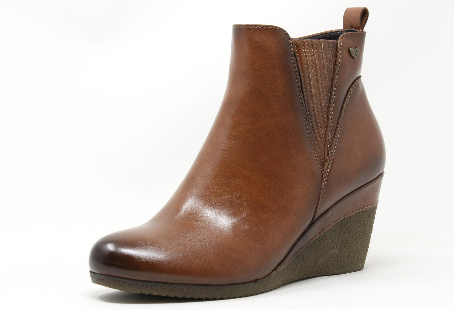 Brown wedge ankle boot on a white background
