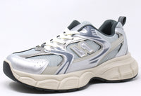 Gray and white athletic shoe on a white background