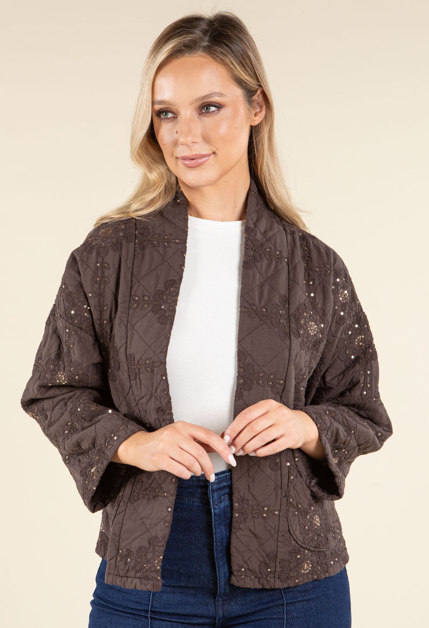 Floral Embroidered Quilted Jacket