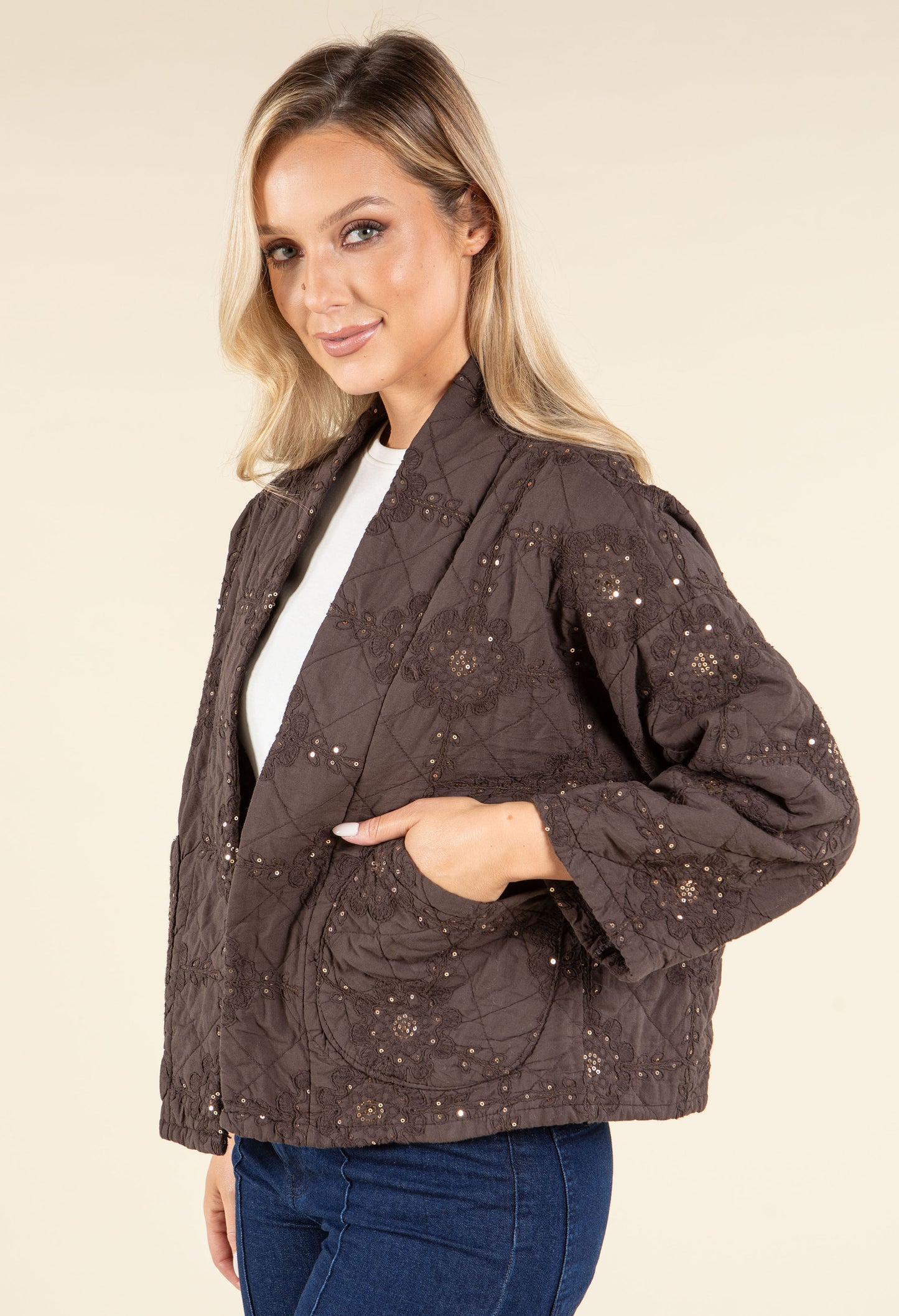 Floral Embroidered Quilted Jacket
