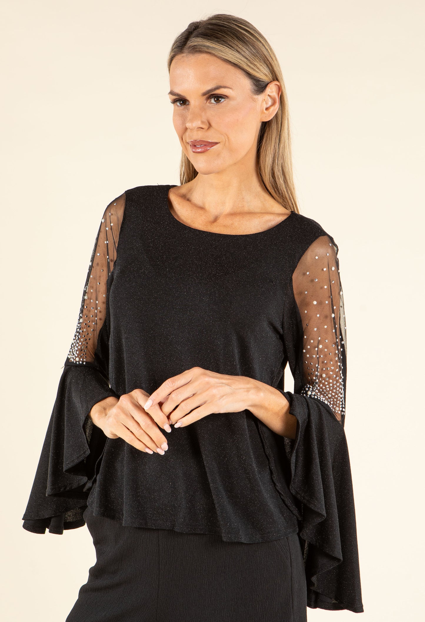 Pearl Detail Flare Sleeve Blouse