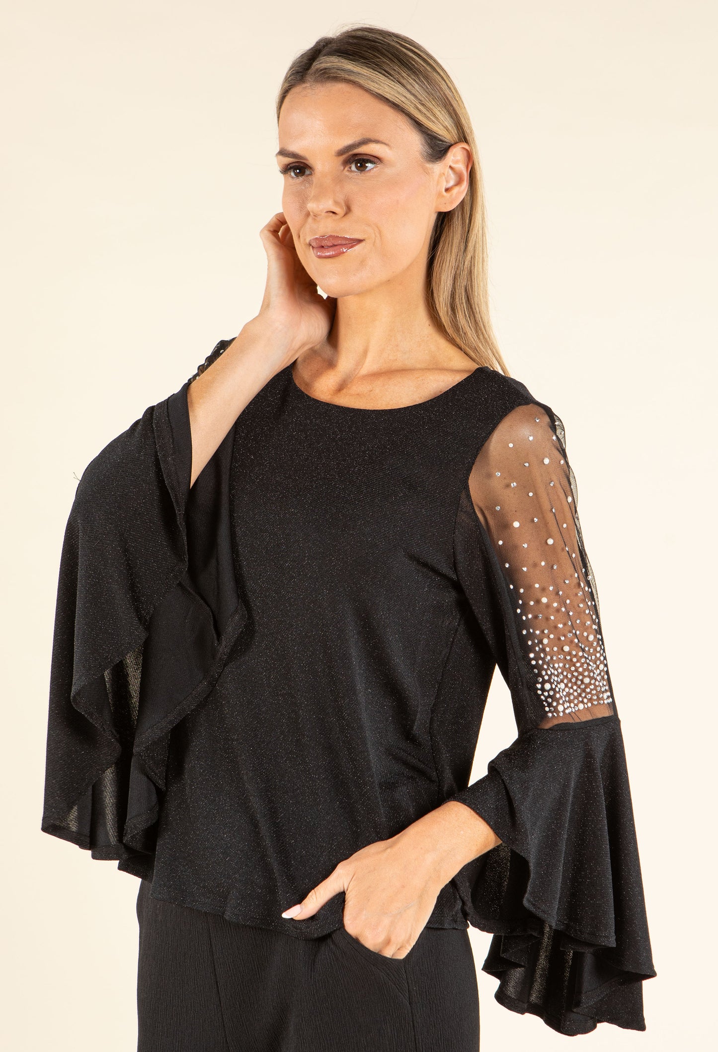 Pearl Detail Flare Sleeve Blouse