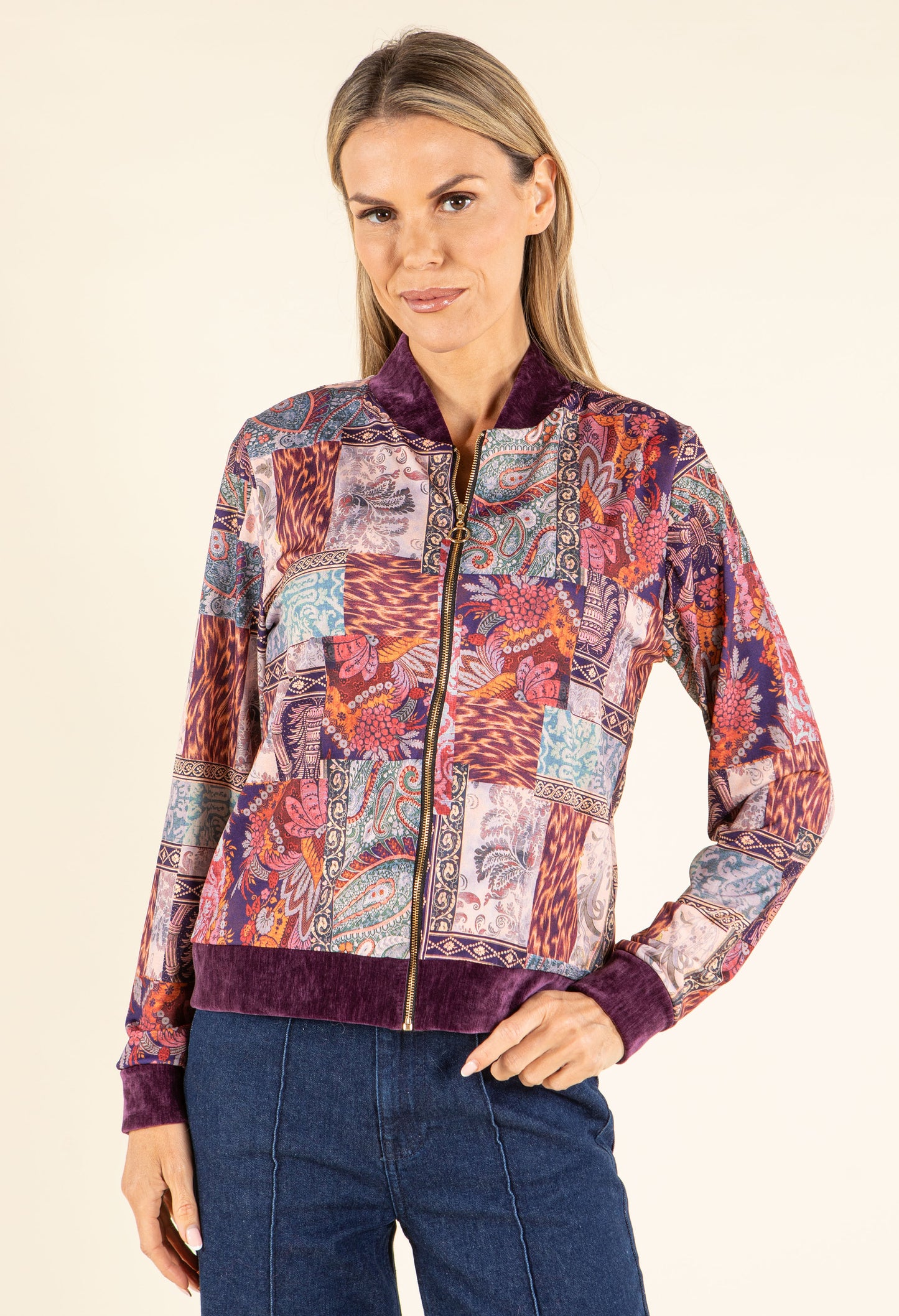 Patchwork Design Bomber Jacket