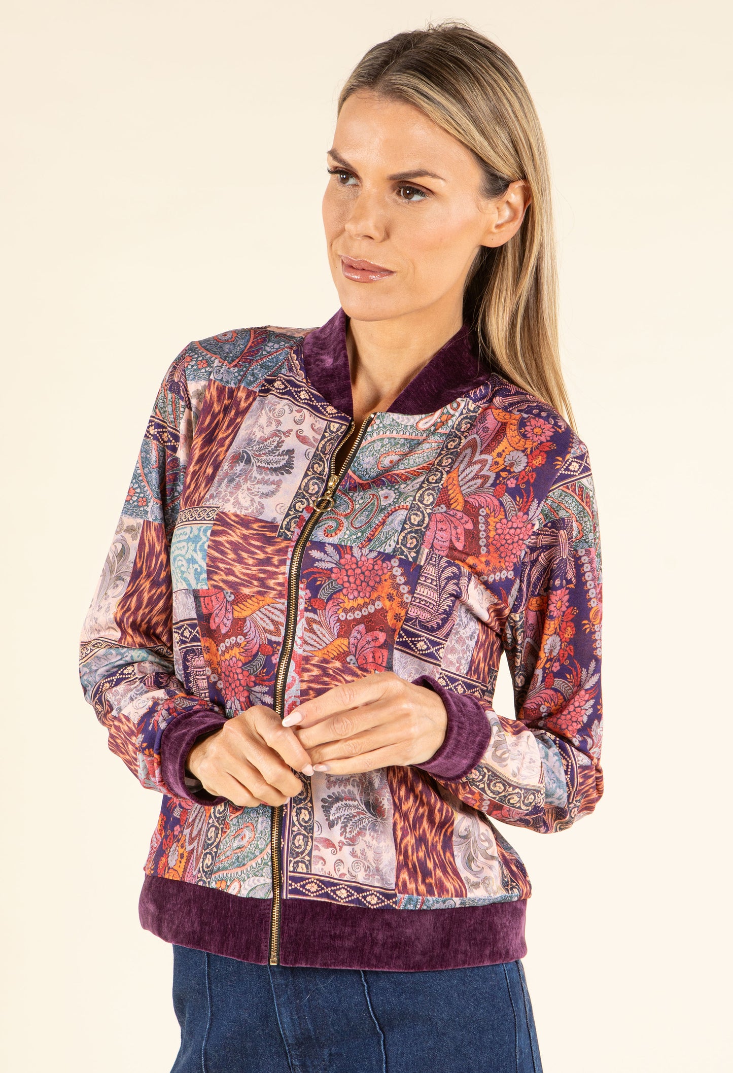 Patchwork Design Bomber Jacket