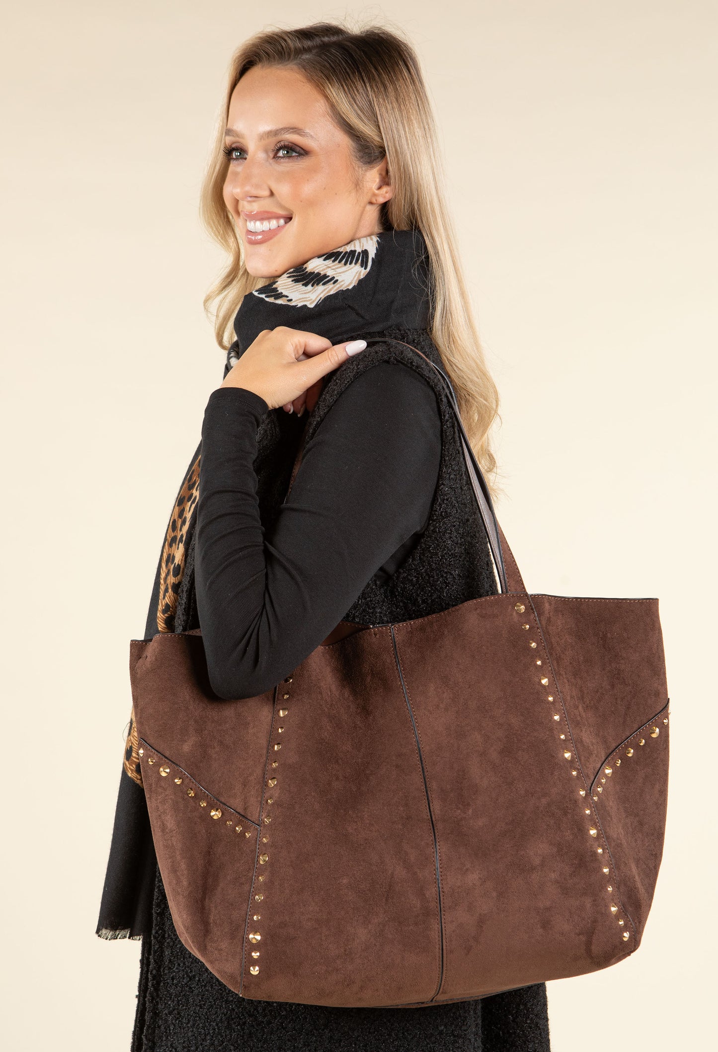 Studded Maxi Shopper Bag