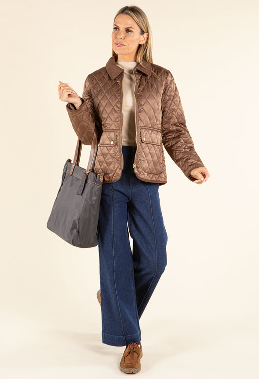 Corduroy Trim Quilted Jacket