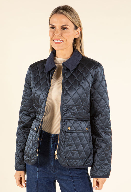 Corduroy Trim Quilted Jacket