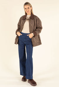 Corduroy Trim Quilted Jacket