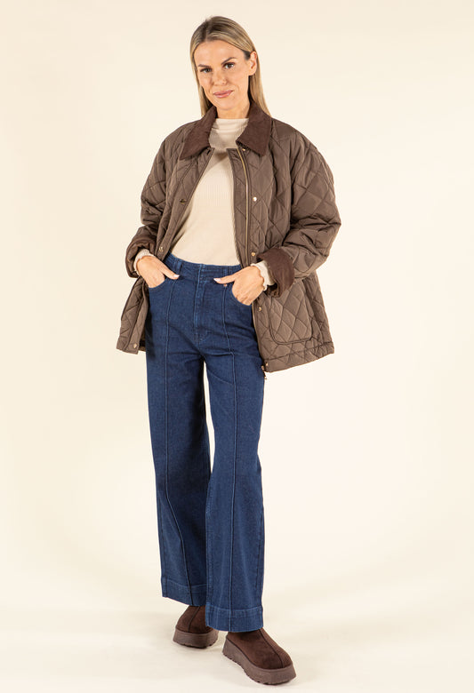 Corduroy Trim Quilted Jacket