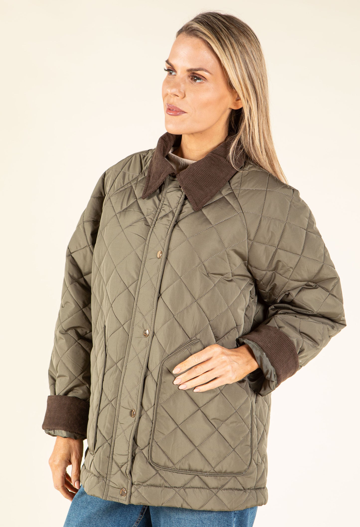 Corduroy Trim Quilted Jacket