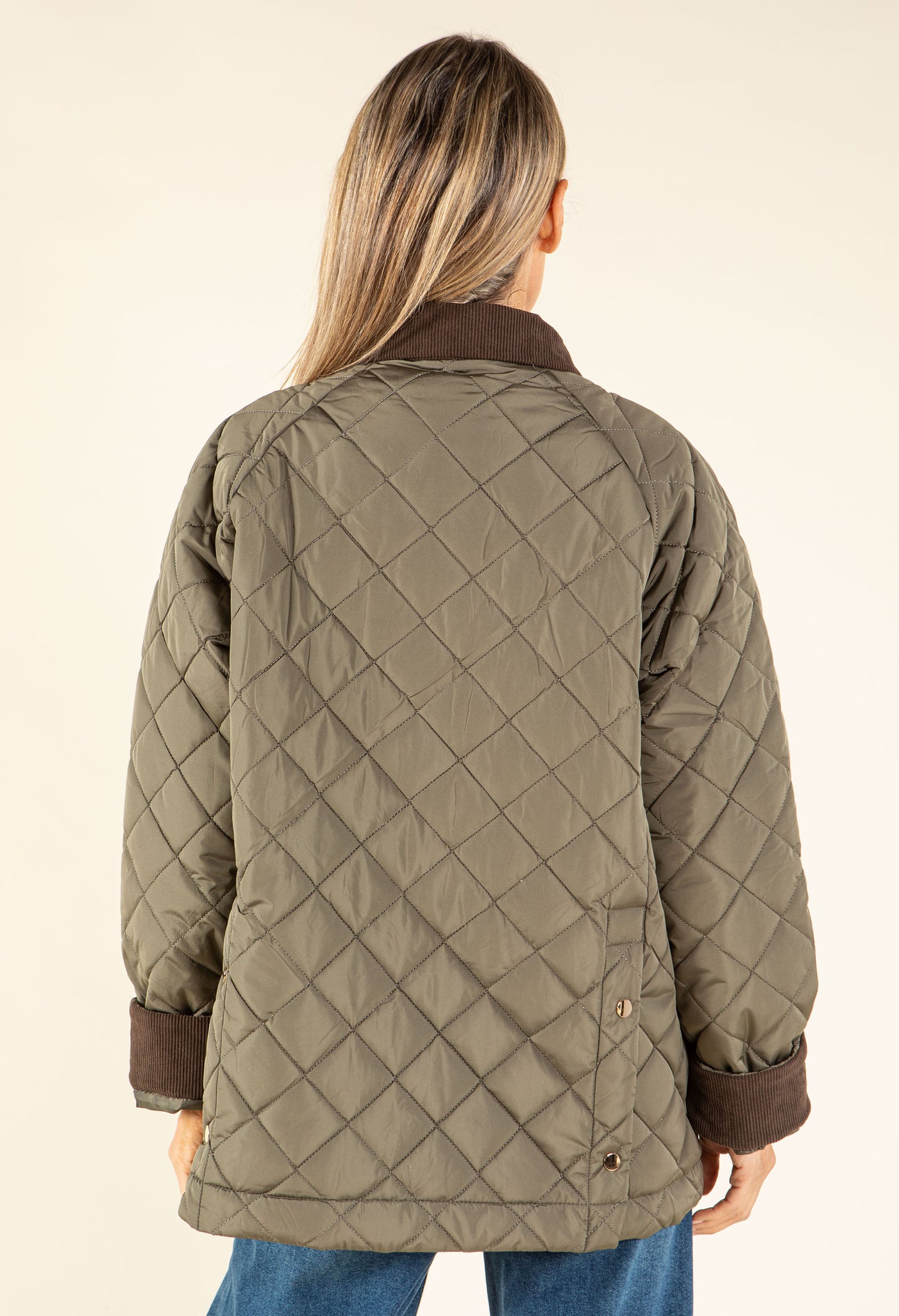 Corduroy Trim Quilted Jacket